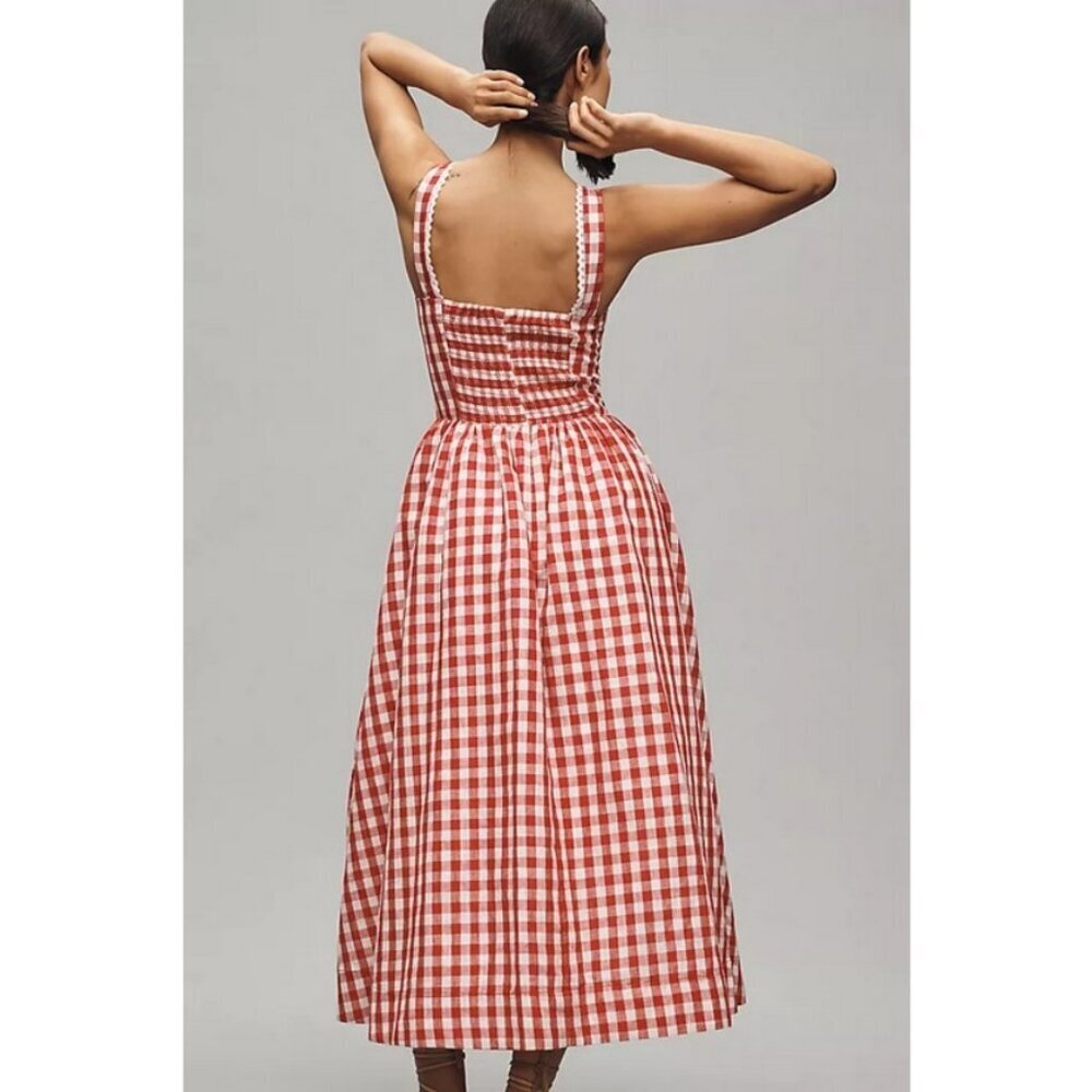 πWAYF x Styled Coco!π Gracie Gingham Linen-Blend Midi Dress Red Gingham XL NWT - Picture 4 of 16